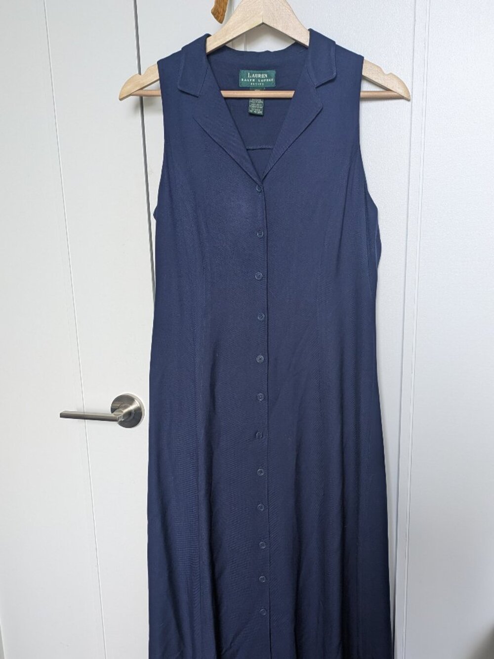 Navy Blue 100% Silk Sleeveless Button Front Maxi Dress